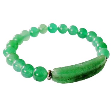Bracelet Aventurine Verte Billes 8 mm & Plaquette