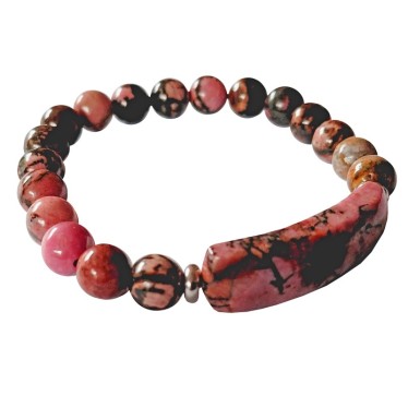 bracelet Rhodonite Madagascar Billes 8 mm & Plaquette