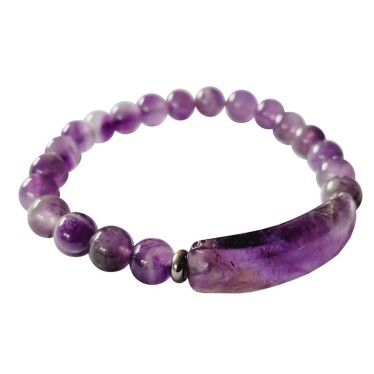 Bracelet Améthyste EXTRA Billes 8 mm & Plaquette