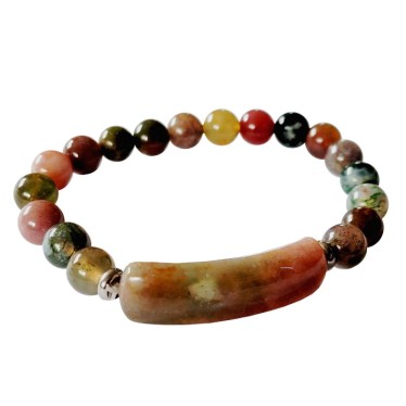 Bracelet Agate indienne Billes 8 mm & Plaquette