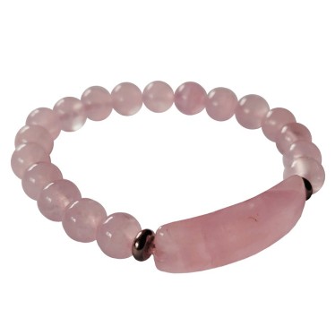 Bracelet Quartz Rose Billes 8 mm & Plaquette