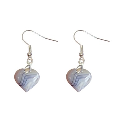 Boucles d'Oreilles Agate Rubanée Cœur