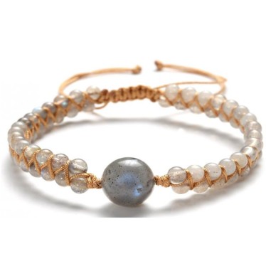 Bracelet Labradorite Shamballa Billes Tressées 4 & 12 mm