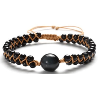 Bracelet Agate Noire Shamballa Billes Tressées 4 & 12 mm