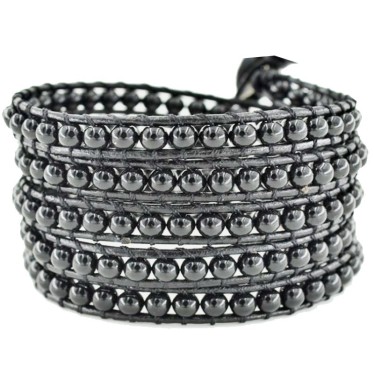 Bracelet Hématite Billes 4 mm & Cuir