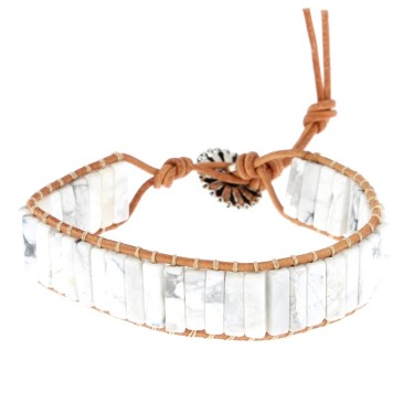Bracelets Howlite Petits Cubes 4 x 13 mm et Cuir