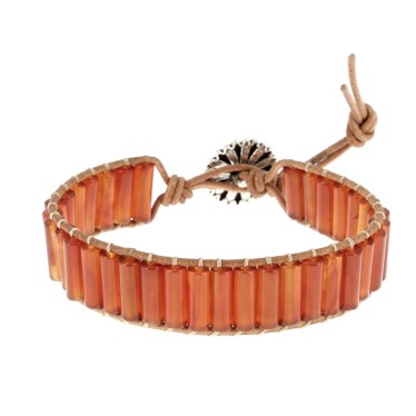 Bracelets Cornaline Petits Tubes 4 x 13 mm et Cuir