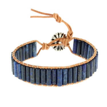 Bracelets Lapis-Lazuli EXTRA Petits Tubes 4 x 13 mm et Cuir