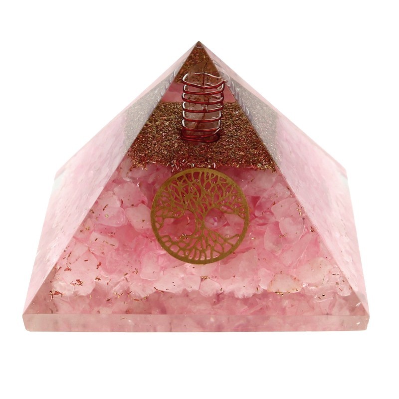 Quartz Rose Pyramides Orgonite Arbre de Vie 7.5 cm