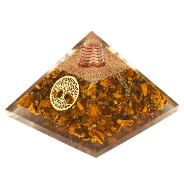 Œil de Tigre Pyramides Orgonite Arbre de Vie 7.5 cm