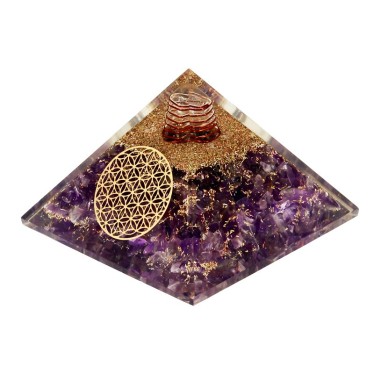 Améthyste Pyramides Orgonite Fleur de Vie 7.5 cm