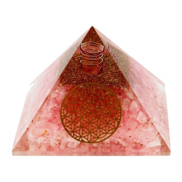 Quartz Rose Pyramides Orgonite Fleur de Vie 7.5 cm