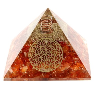 Cornaline Pyramide Orgonite Fleur de Vie 7.5 cm