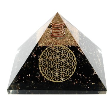 Tourmaline Noire Pyramide Orgonite Fleur de Vie 7.5 cm