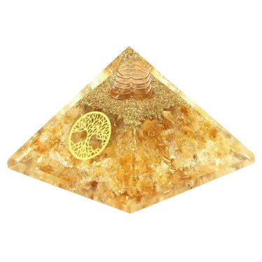 Citrine Naturelle Pyramide Orgonite Arbre de Vie 7.5 cm