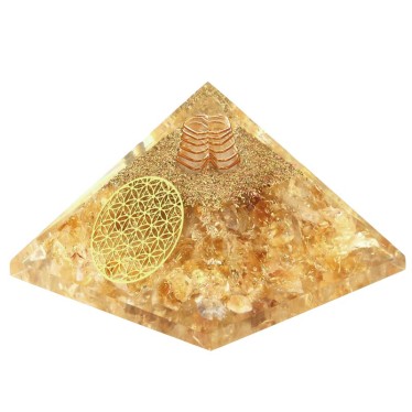 Citrine Naturelle Pyramide Orgonite Fleur de Vie 7.5 cm