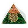 Véritable Malachite Pyramide Orgonite Fleur de Vie 7.5 cm