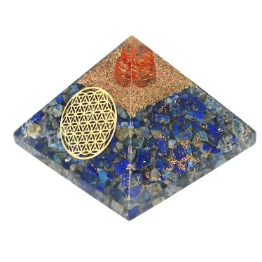 Lapis Lazuli Pyramide Orgonite Fleur de Vie 7.5 cm
