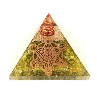 Péridot Pyramide Orgonite Metatron 7.5 cm