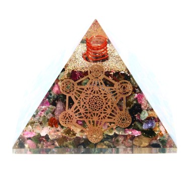 Tourmaline Multicolore Pyramide Orgonite Métatron 7.5 cm