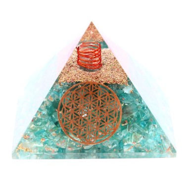 Aigue Marine Pyramide Orgonite Fleur de Vie 7.5 cm