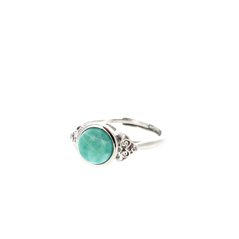 Bagues Larimar Réglables Laiton Plaquées Argent 8 mm