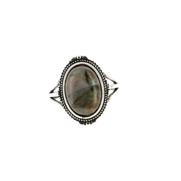 Bagues Labradorite Réglables Laiton Plaquées Argent 1.5 x 1.1 cm