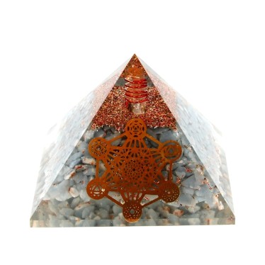 Angélite Pyramide Orgonite Metatron 7.5 cm