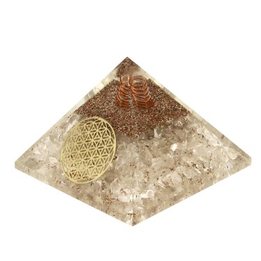 Cristal de Roche Pyramides Orgonite Fleur de Vie 7.5 cm