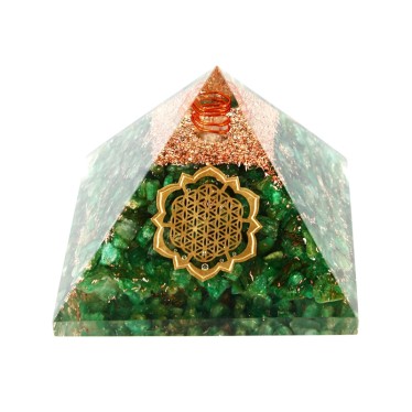 Aventurine Verte Pyramide Orgonite Fleur de Vie Lotus 7.5 cm