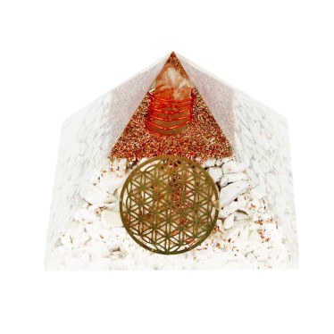 Howlite Pyramides Orgonite Fleur de Vie 7.5 cm