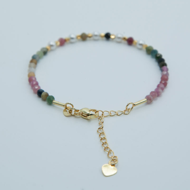 Tourmaline Multicolore Billes facettées entre 3 & 4 mm & Cuivre plaqué Or